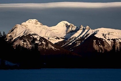 Snow-capped Canadian Rocky Mountains landscape.