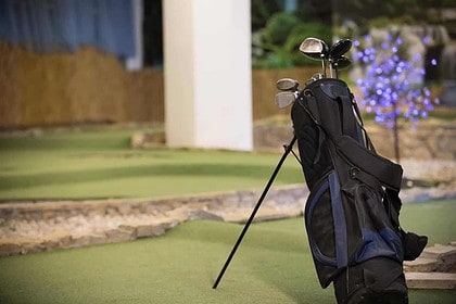 Golf equipment on a scenic Canadian course.