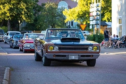 Vintage car on Montreal street, rental service.