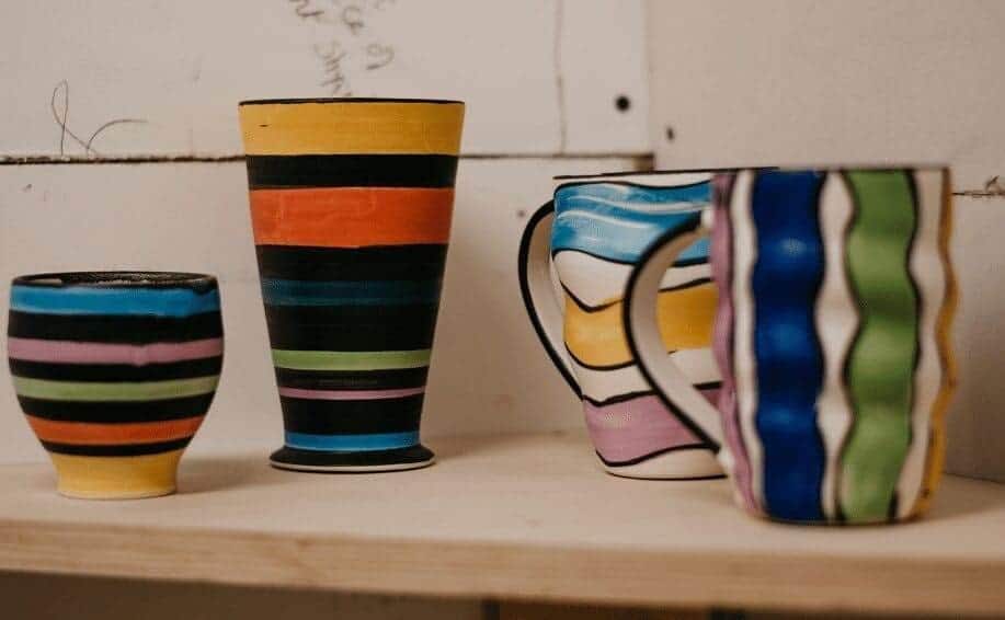 colorful ceramic pottery display