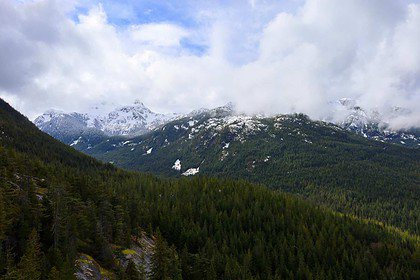 Scenic view of Squamish Provincial Park with mountains and forest.
