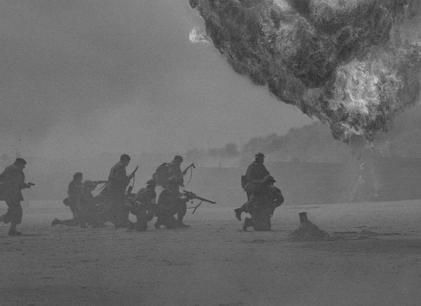Historical military reenactment with explosion effect
