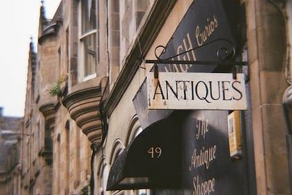 Vintage Antiques Shop Street Sign in Kelowna.
