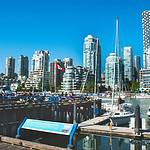 Vancouver waterfront and skyline on a sunny day.