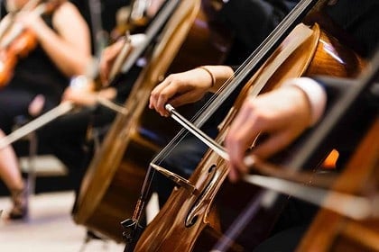 Cello players in concert at Candlelight Tribute for Rihanna in Toronto.