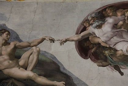 Detail of Michelangelos Creation of Adam fresco.