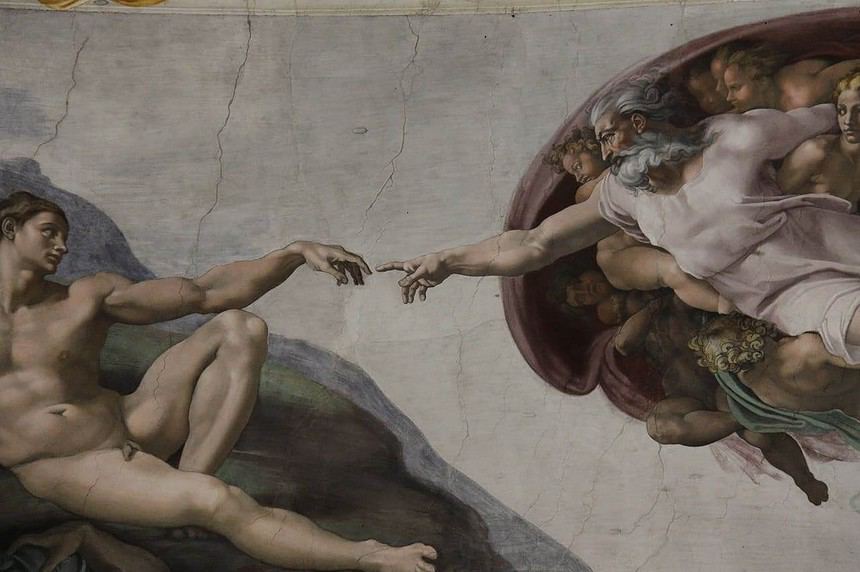 Detail of Michelangelos Creation of Adam fresco.