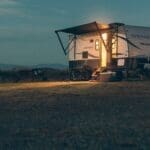 Illuminated RV camping at dusk in British Columbia