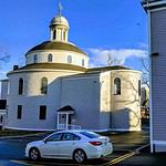 Sunny day view of historic Halifax church architecture.