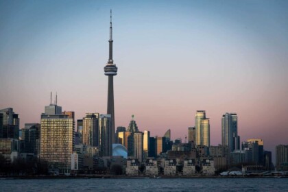 Ontario skyline at dusk, representing business opportunities.