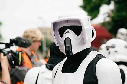 Person in stormtrooper costume at Vancouver event.
