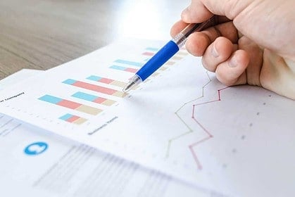 Analyzing business performance with charts and graphs.