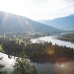 Scenic view of Revelstoke Golf Course with mountains.