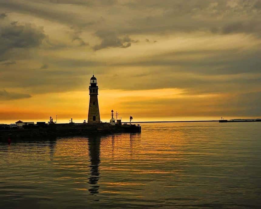 Buffalo Lighthouse at Sunset on Lake Erie