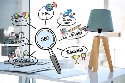 SEO analysis and strategy concept in a modern office setup.