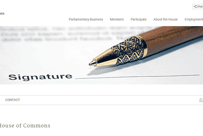 Screenshot from the official webstite of the House of the Commons, Canada