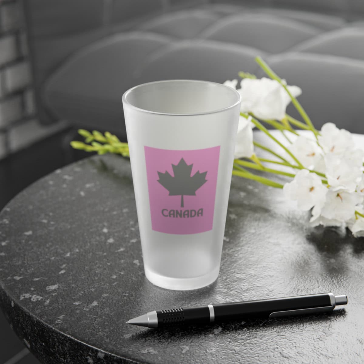 Canada, Maple Leaf Design Frosted Pint Glass, 16oz