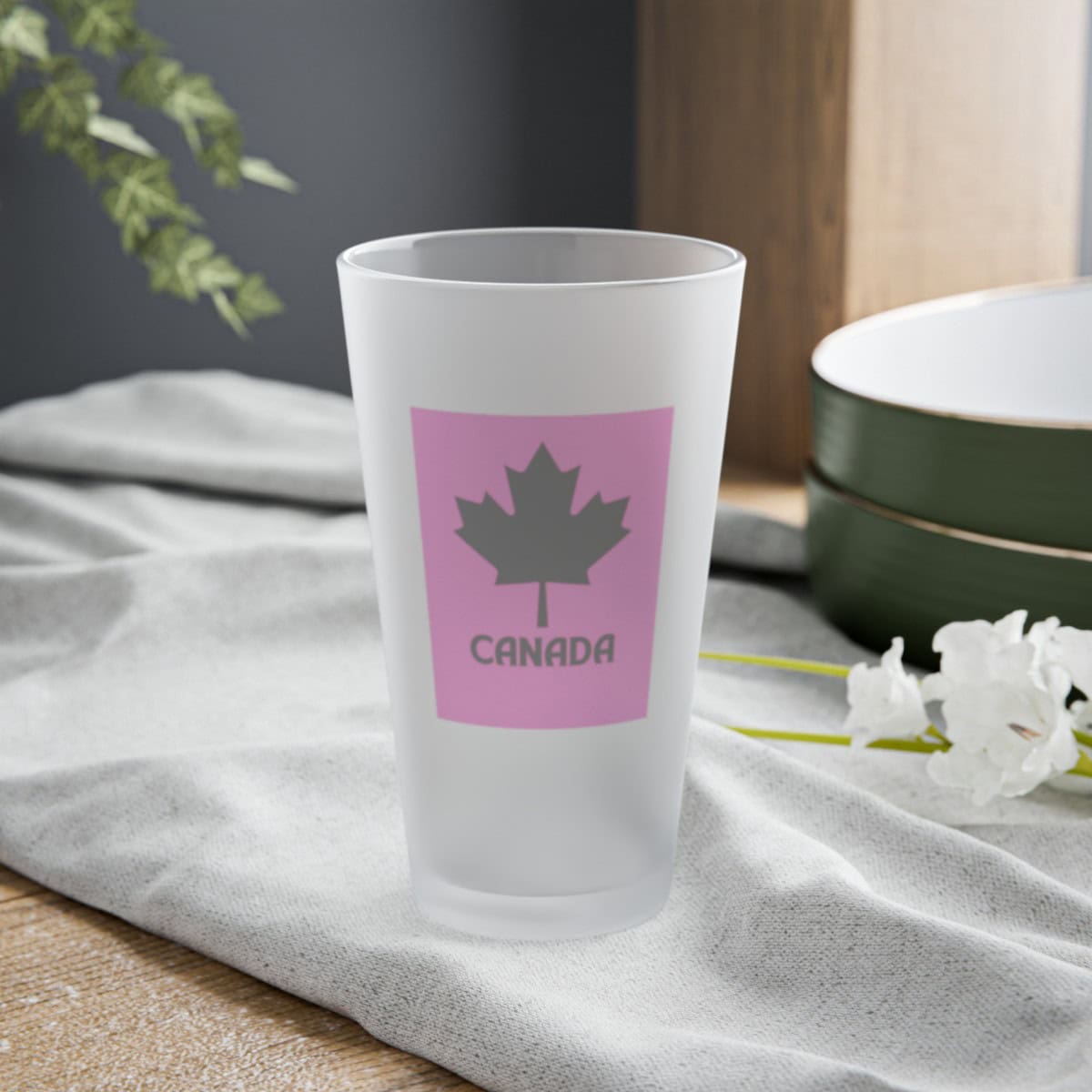 Canada, Maple Leaf Design Frosted Pint Glass, 16oz - Image 6