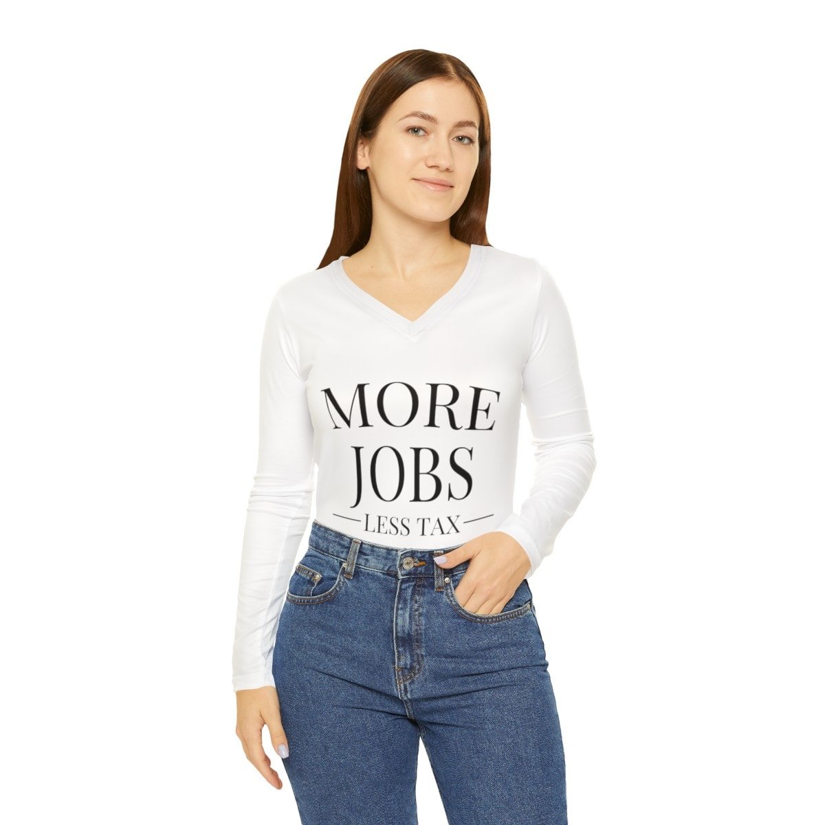 More Jobs, Less Tax - Women's Long Sleeve V-neck Shirt 3 More Jobs, Less Tax - Women's Long Sleeve V-neck Shirt - Image 3