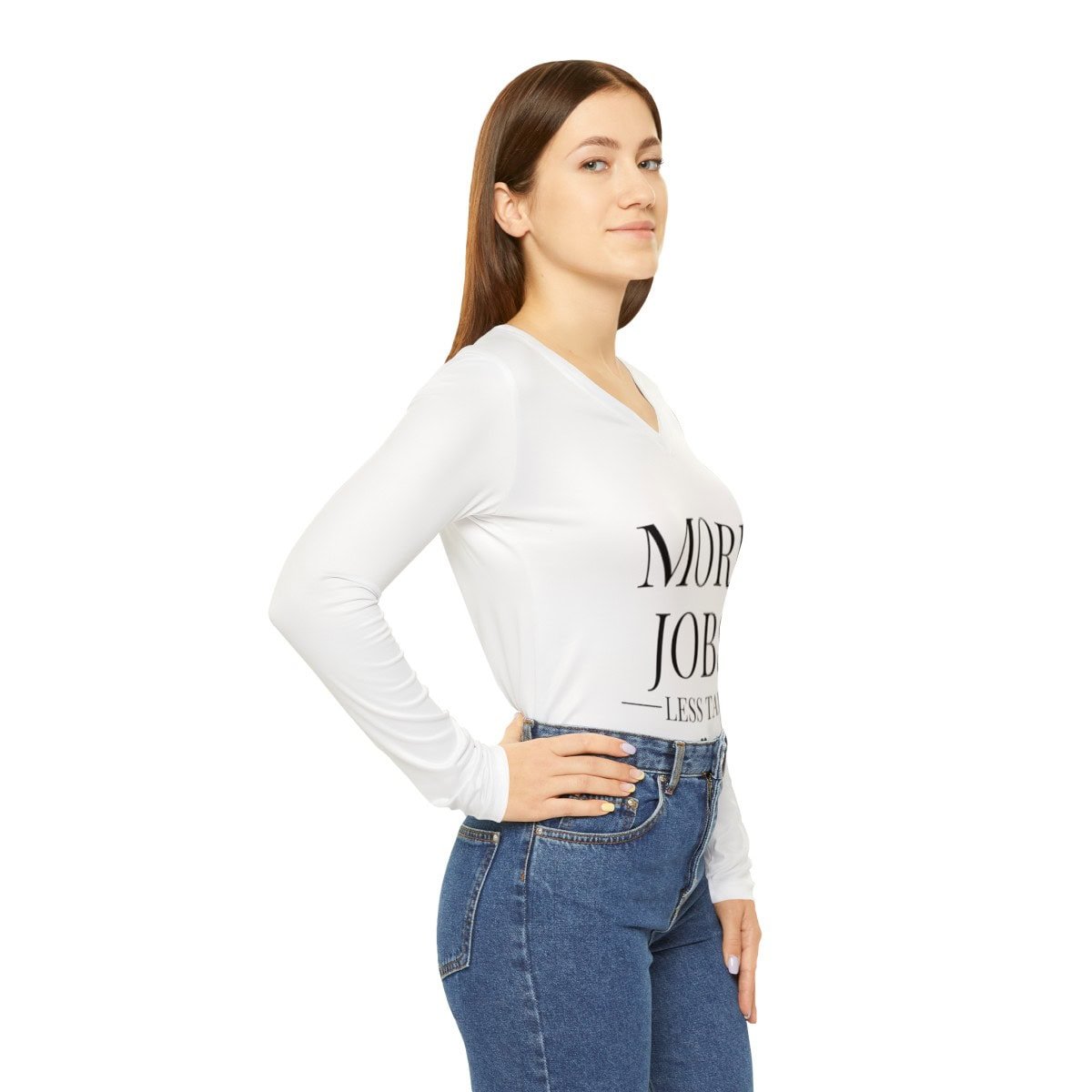 More Jobs, Less Tax - Women's Long Sleeve V-neck Shirt 6 More Jobs, Less Tax - Women's Long Sleeve V-neck Shirt - Image 6