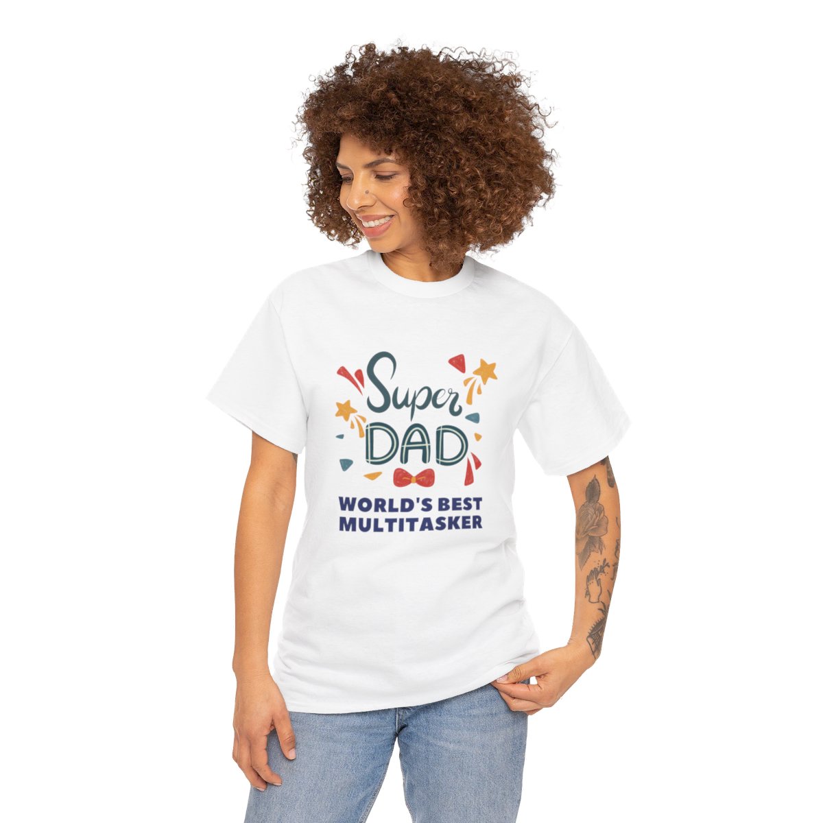 Super-dad: World's Best Multitasker: Unisex Heavy Cotton Tee - Image 38